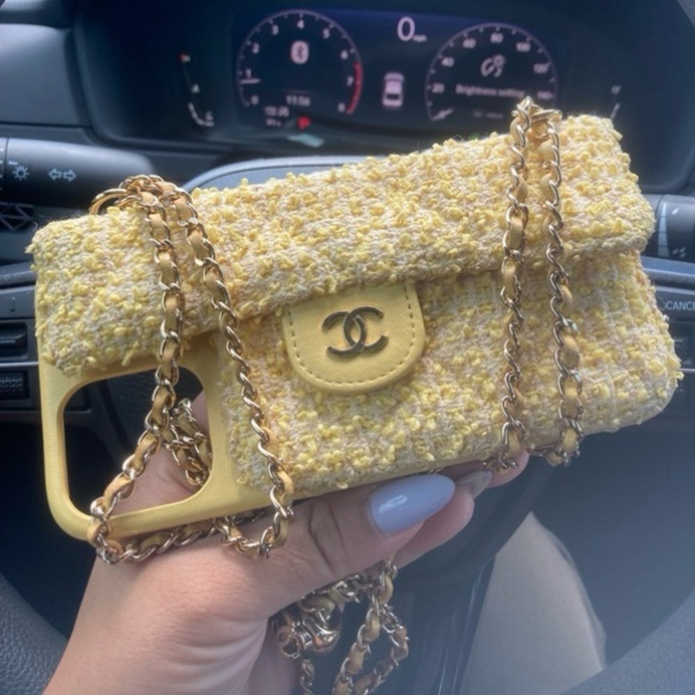 Chanel Pearl Crush Phone Case with Chain Quilted Tweed iphone 12 Pro & 13 Pro